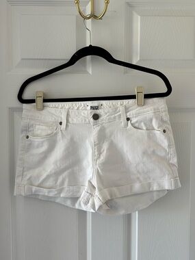 PAIGE Jimmy Jimmy White Denim Shorts Size 28 Mid Rise Cuffed Stretch